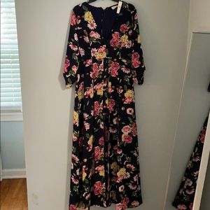 Navy floral romper with maxi skirt overlay